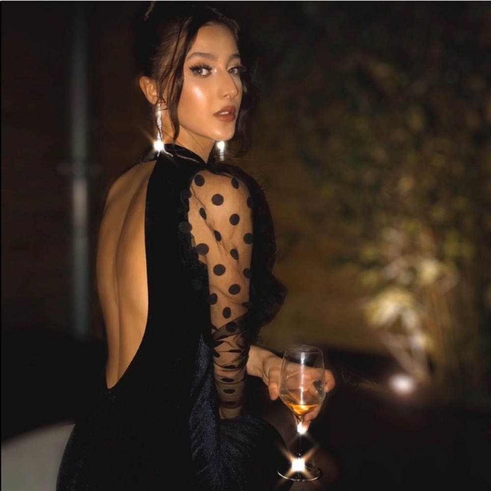 Zara Velvet Dress with Puff Sleeves